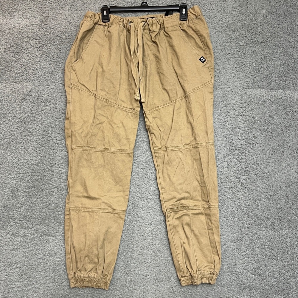 Akademiks Jogger Pants Mens Large Tan Excellent Moto Paneled Elastic Waist Chino